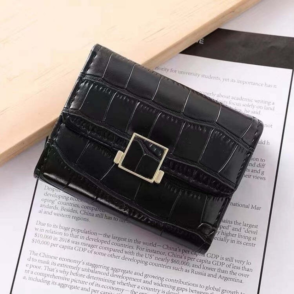 RFID Leather Card Holder/Wallet Premium Crocodile Pattern Black